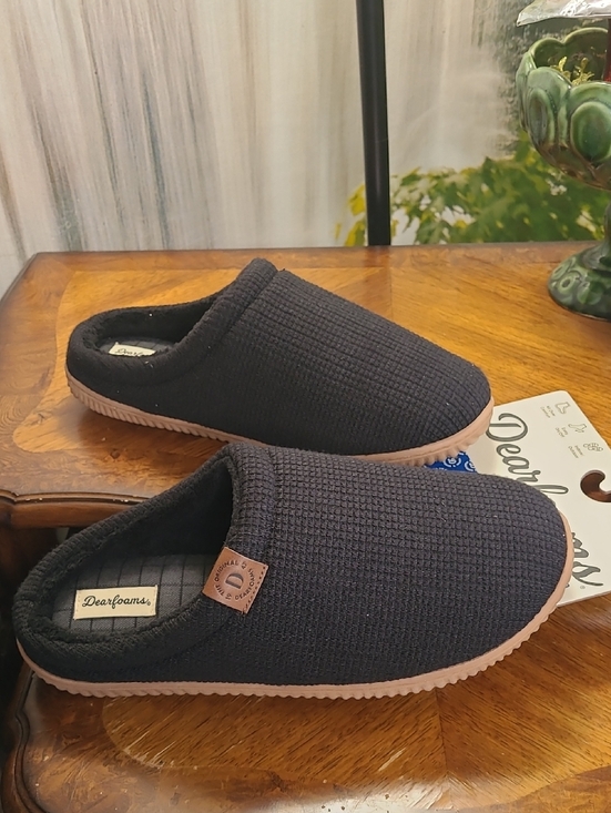 New! Dearfoams Black Knit Clog Slip On Indoor Outdoor Slippers Mens Large 11/12